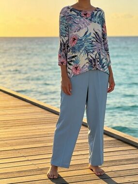 Alfred Dunner Pale Blue Wide-Leg Pull-On Trousers